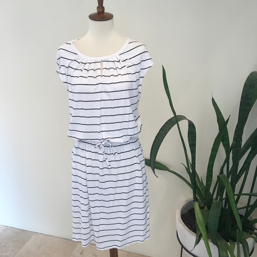 Banana Republic White/Navy Striped Sleeveless dres